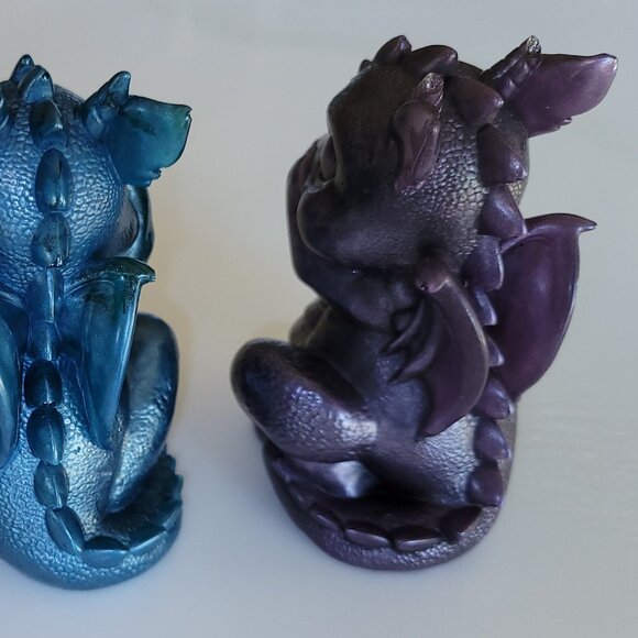 DRAGON TRIO Resin Figurines green blue purple NEW Hear See Speak No Evil Decor - Picture 6 of 6
